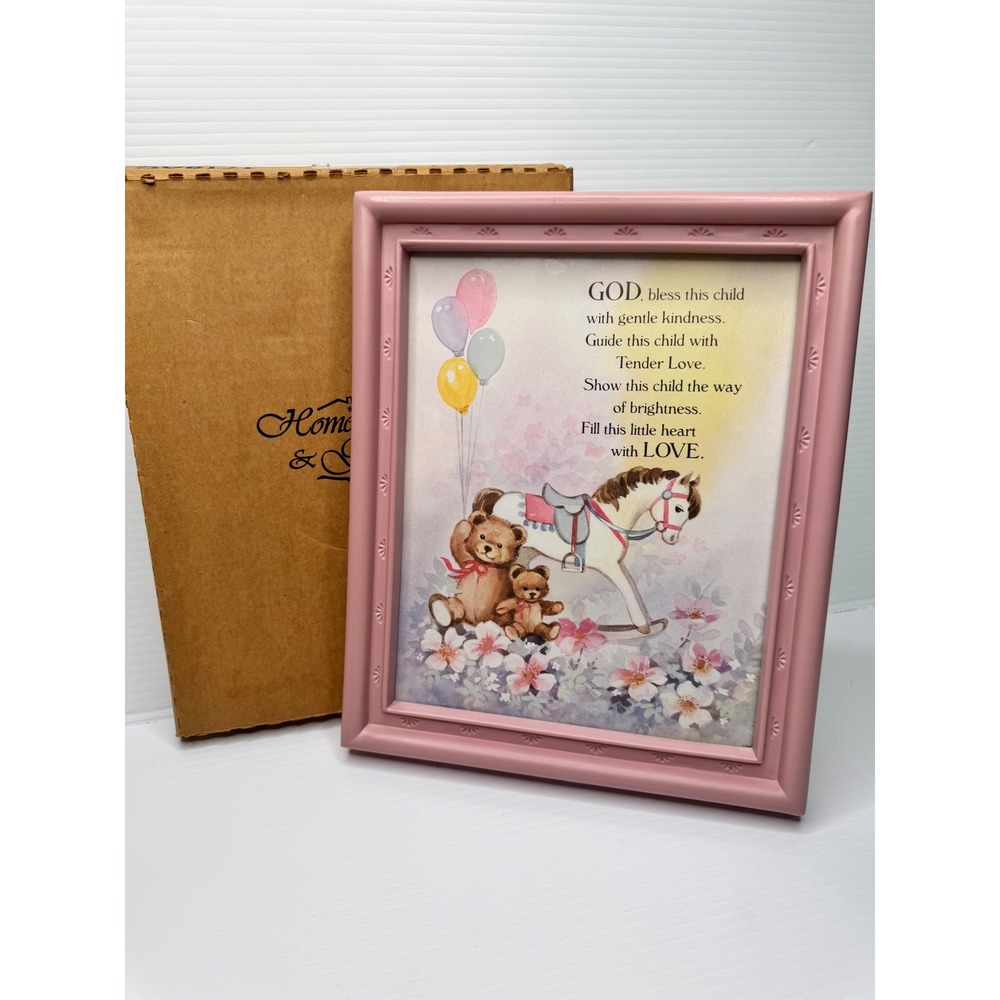 Home Interiors Pink Nursery Wall Art God Bless This Child Teddy Bear Boxed